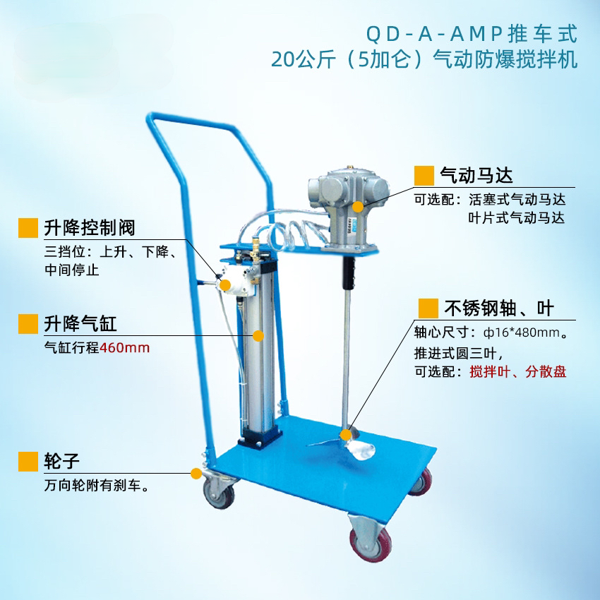 D-A-AMP推车式 20公斤(5加仑)气动防爆搅拌机