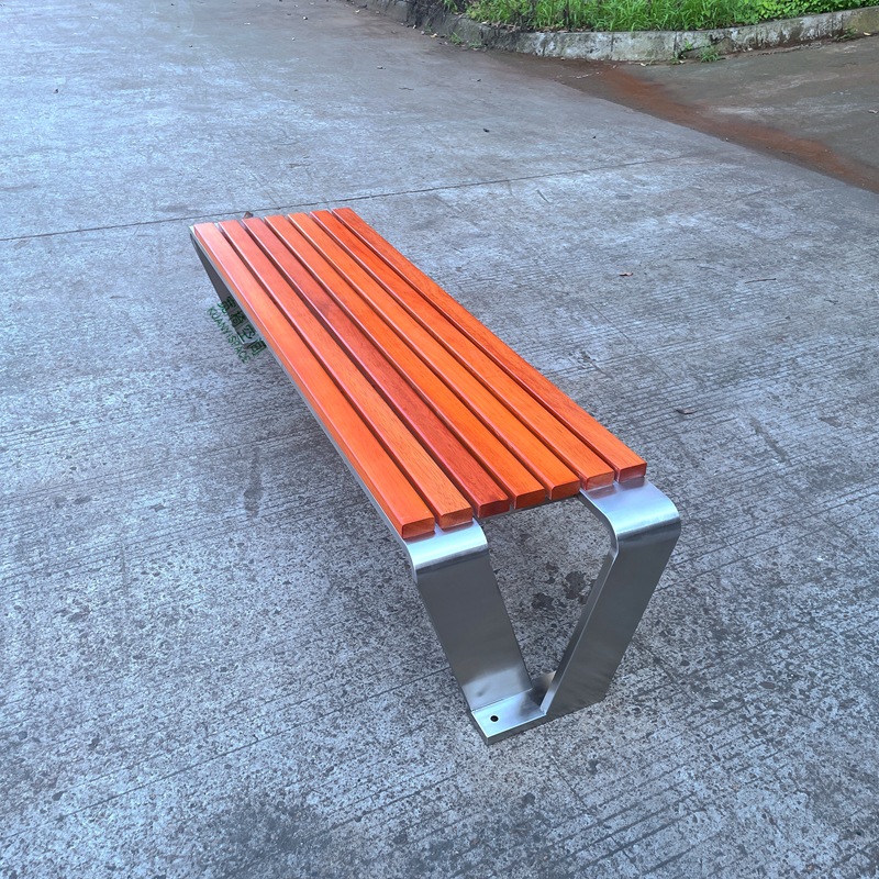 不锈钢公园椅子广场公共休闲座椅户外防腐木长凳成品室外景观坐凳