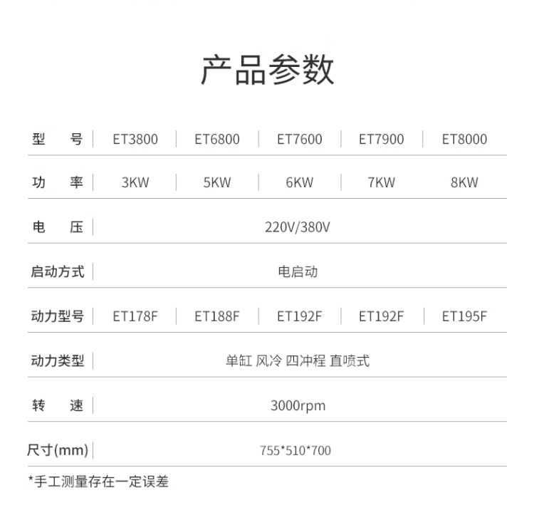 开架柴油发电机5 ET参数