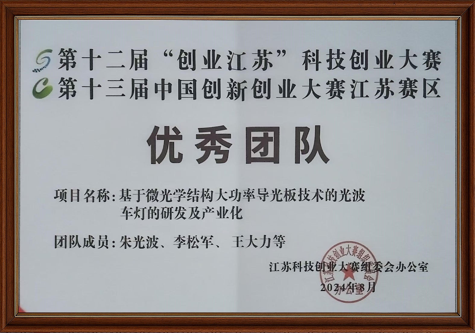 创业江苏-科技创业大赛-优秀团队奖