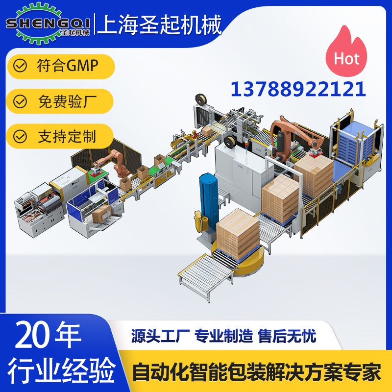 圣起全自动开箱封箱打包码垛包装生产线 电商纸箱无人化包装线