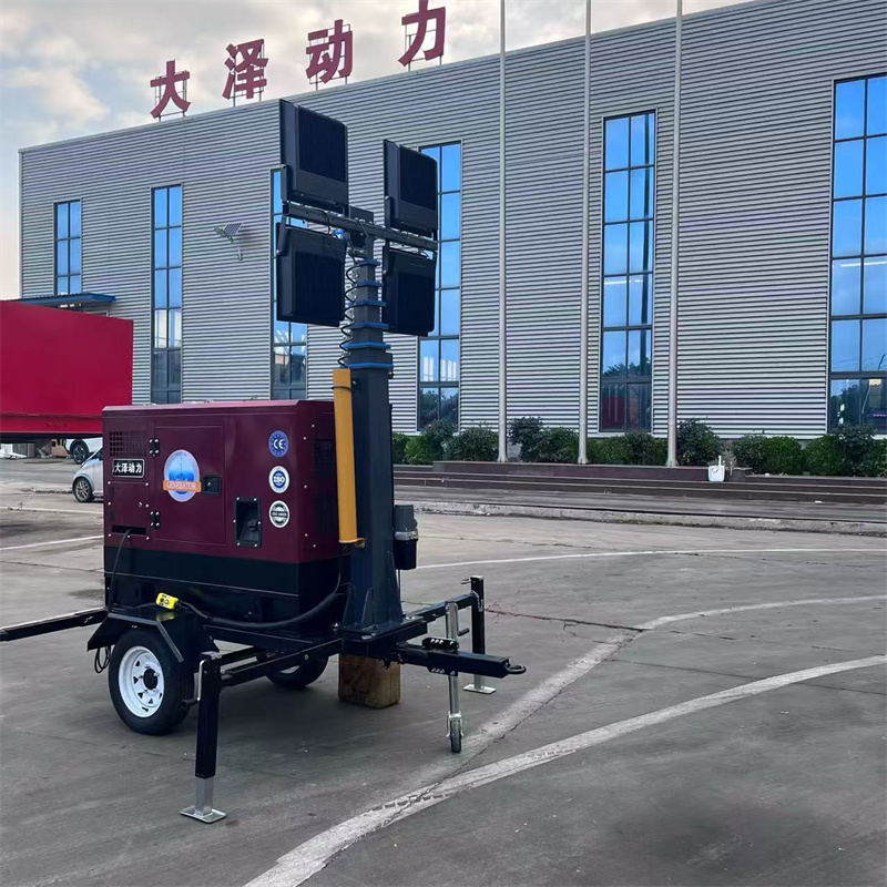 大泽动力 10KW 四缸水冷柴油发电机移动照明灯塔